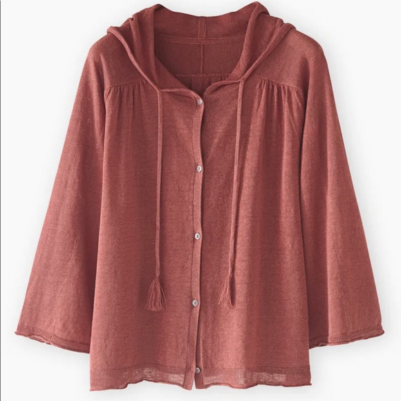 Wrap London Tops - Wrap London Knit Linen Hoodie Chili